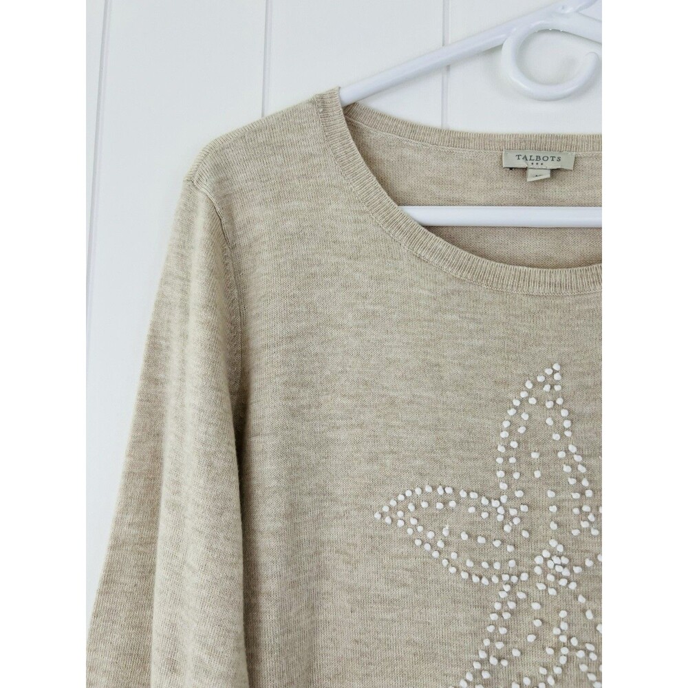 Talbots Beige Knitted Beaded Starfish Luxe Seaside Top Coastal Resort Wear Med